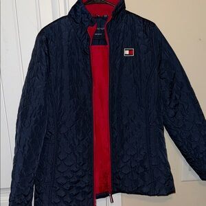 Tommy Hilfiger Dark Blue Quilted Jacket with Vibrant Red Interior